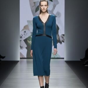 Fendi Wool Blend Dark Green Black Jersey Open Back Midi Dress Eu42 US size 6